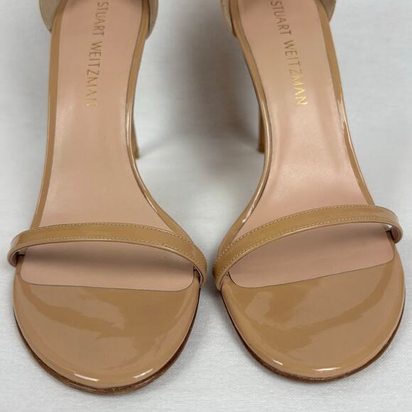 Stuart Weitzman Nudistsong Stiletto Ankle Wrap patent Leather Heels 8.5 Nude - Picture 9 of 12